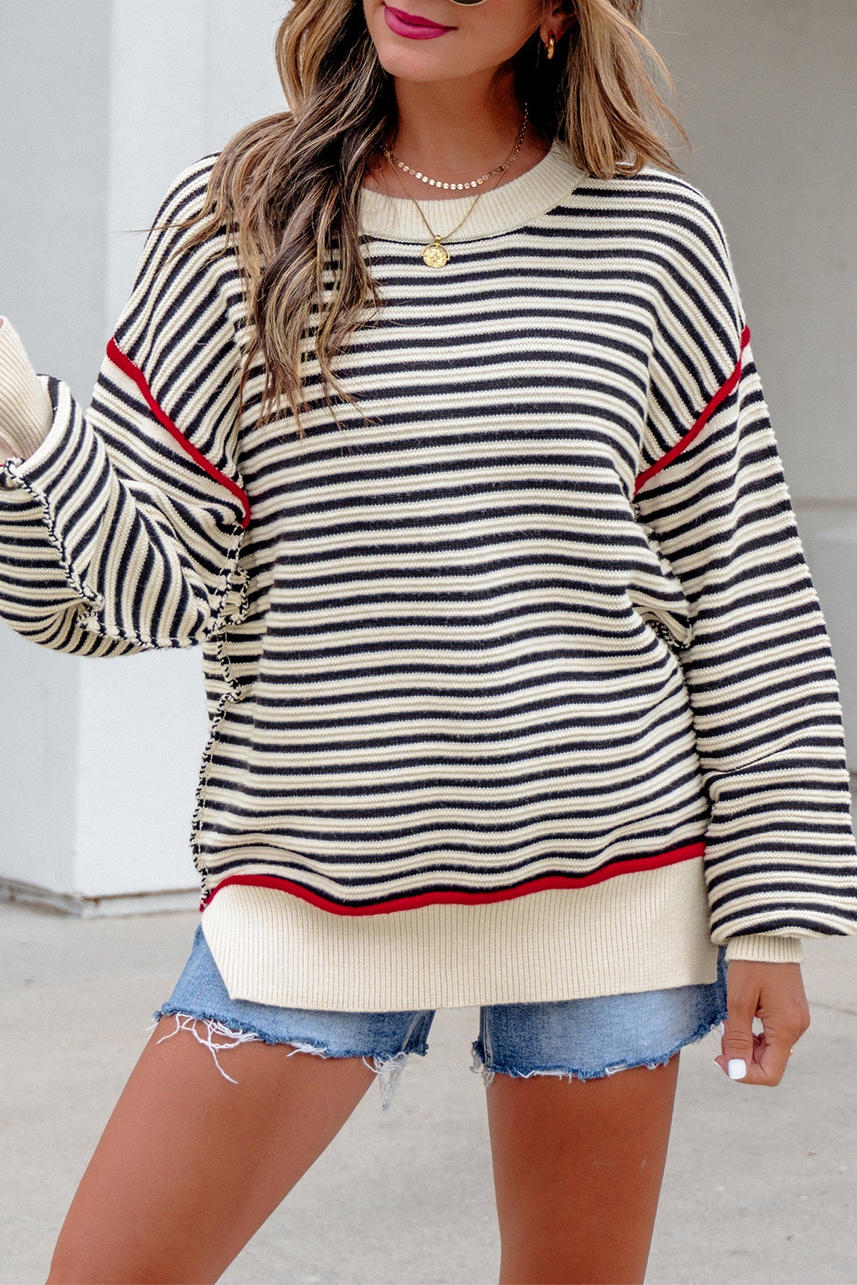 Classic Stripe Contrast Trim Oversized Sweater