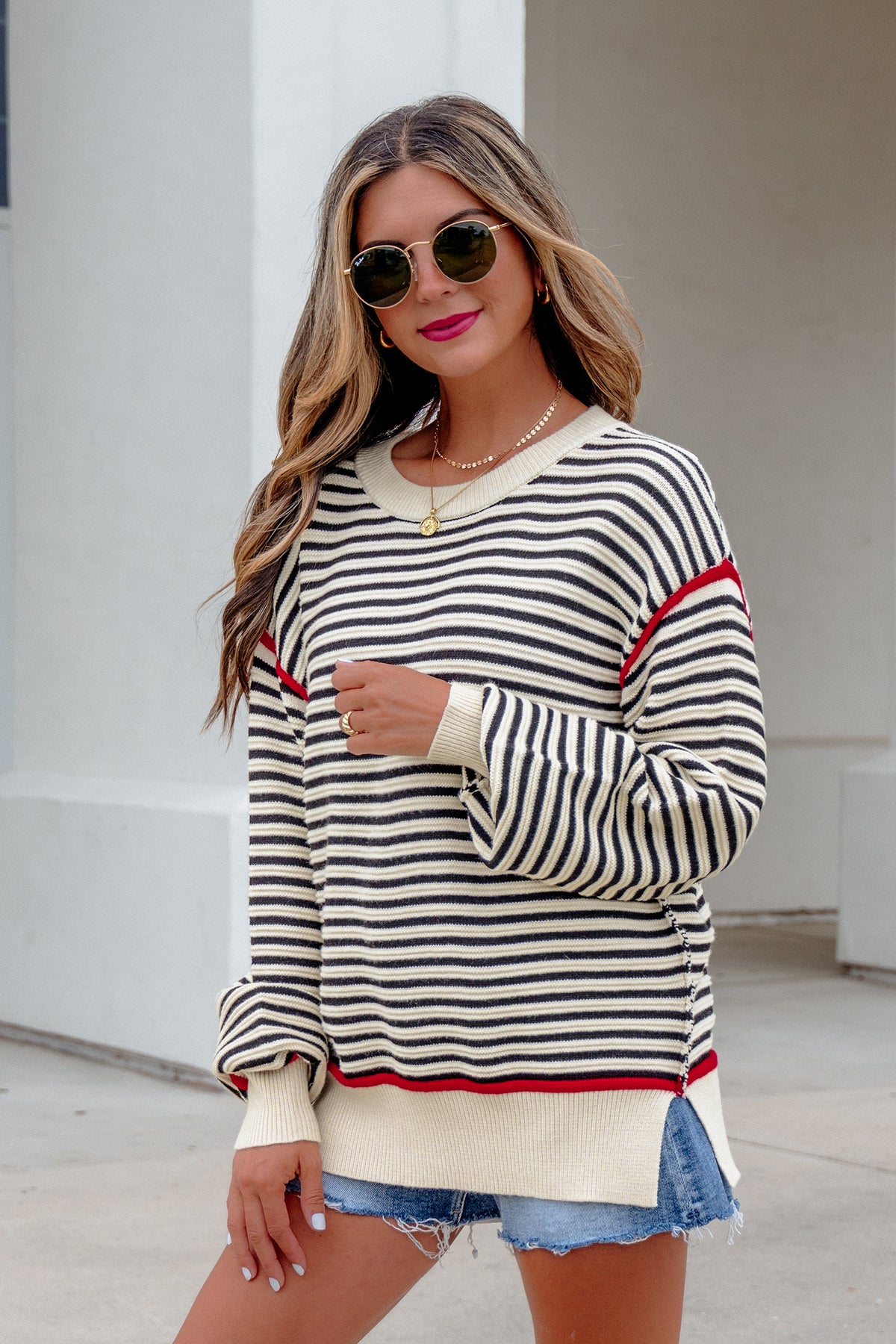 Classic Stripe Contrast Trim Oversized Sweater