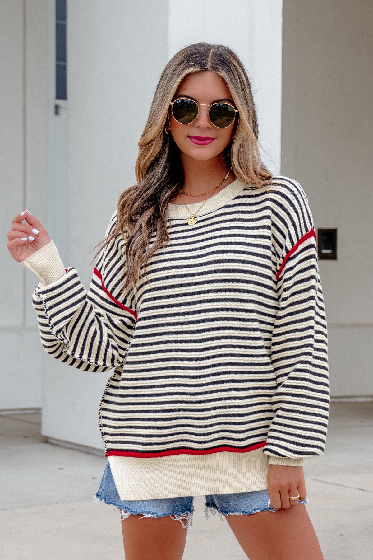 Classic Stripe Contrast Trim Oversized Sweater
