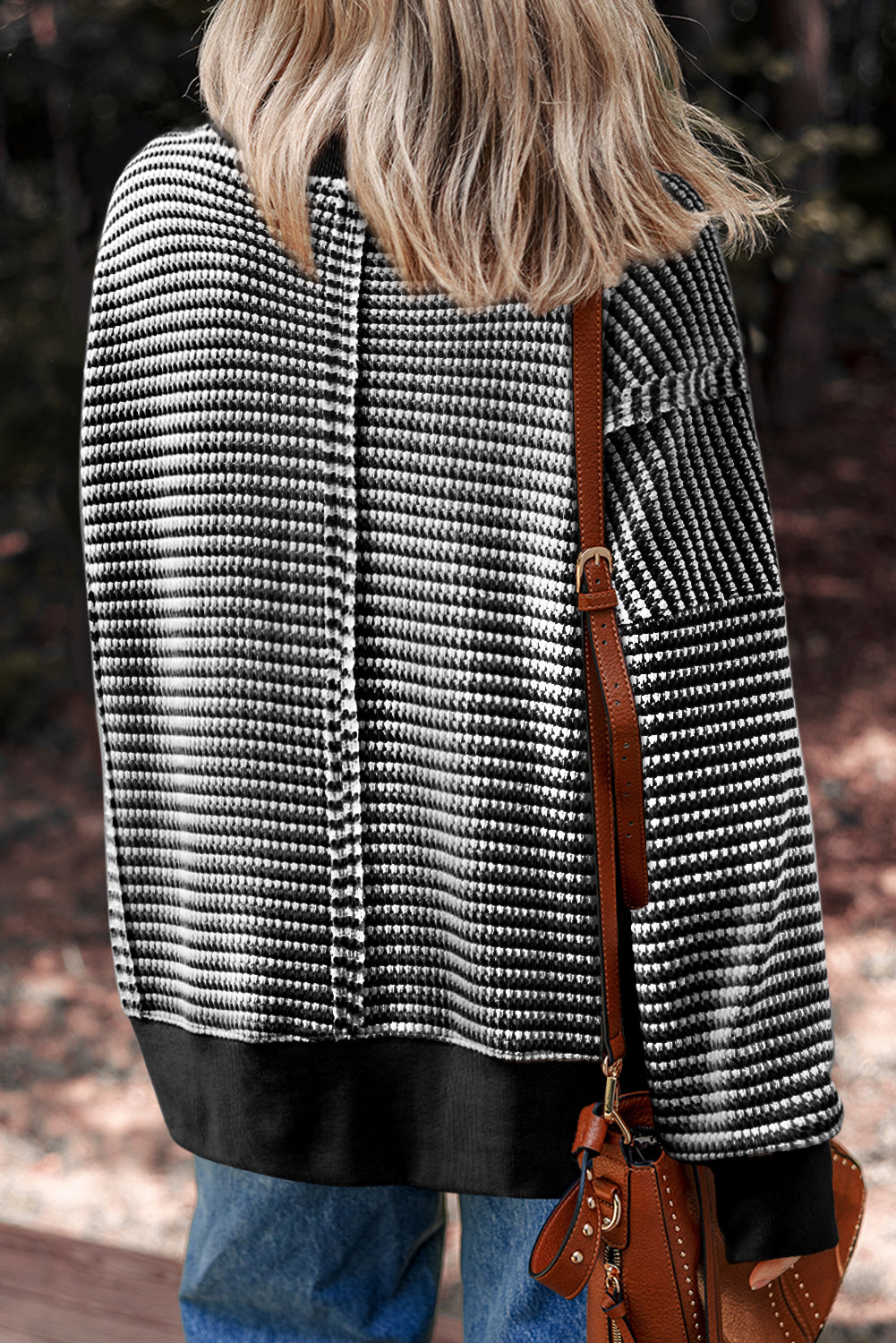 Cozy Stripe Ribbed Trim Oversized Top