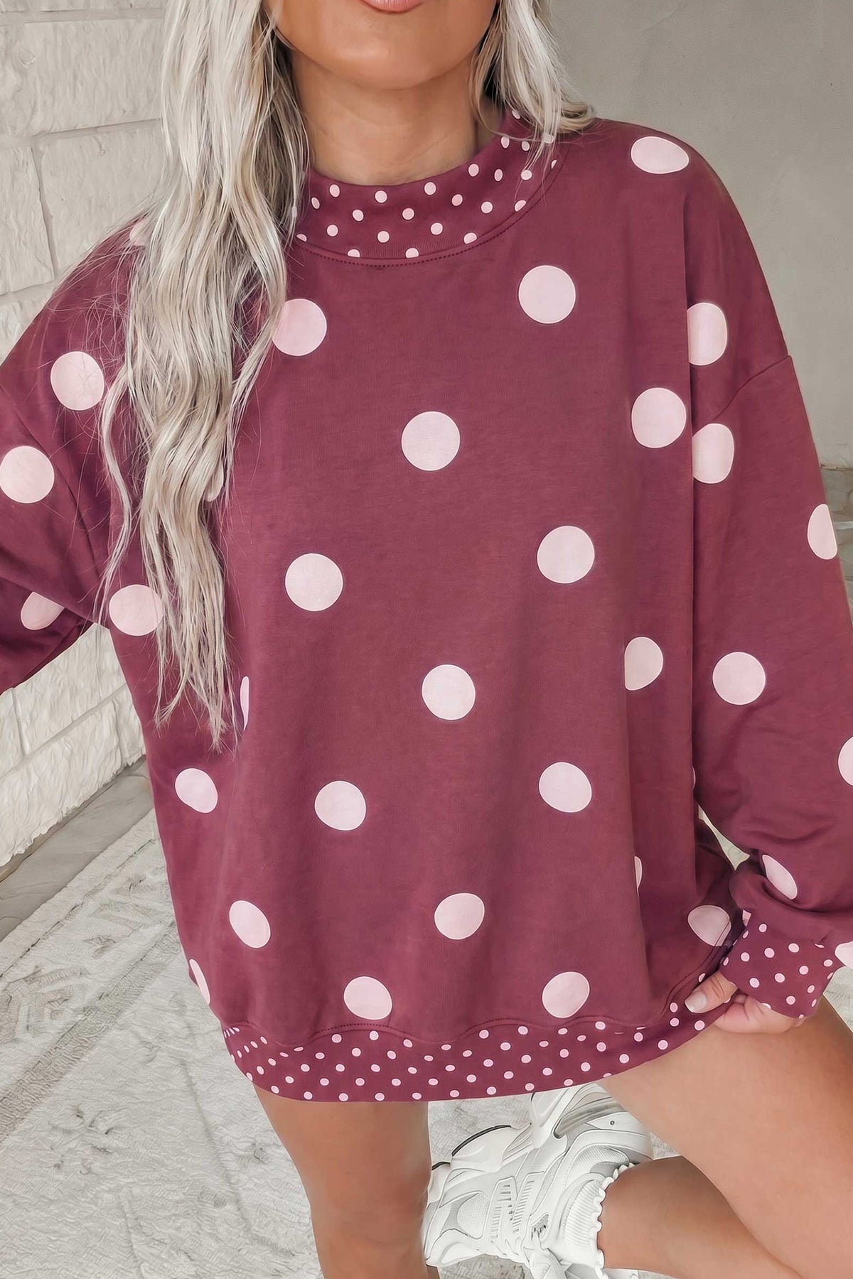 Merry & Bright Polka Dot Oversized Tunic Sweatshirt