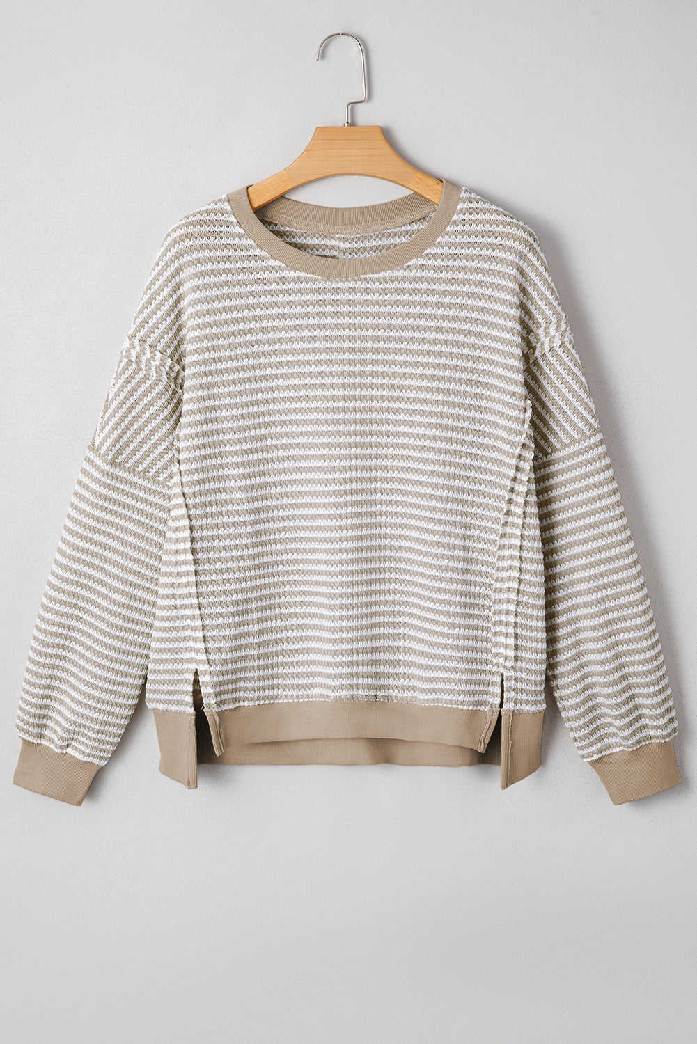 Cozy Stripe Ribbed Trim Oversized Top