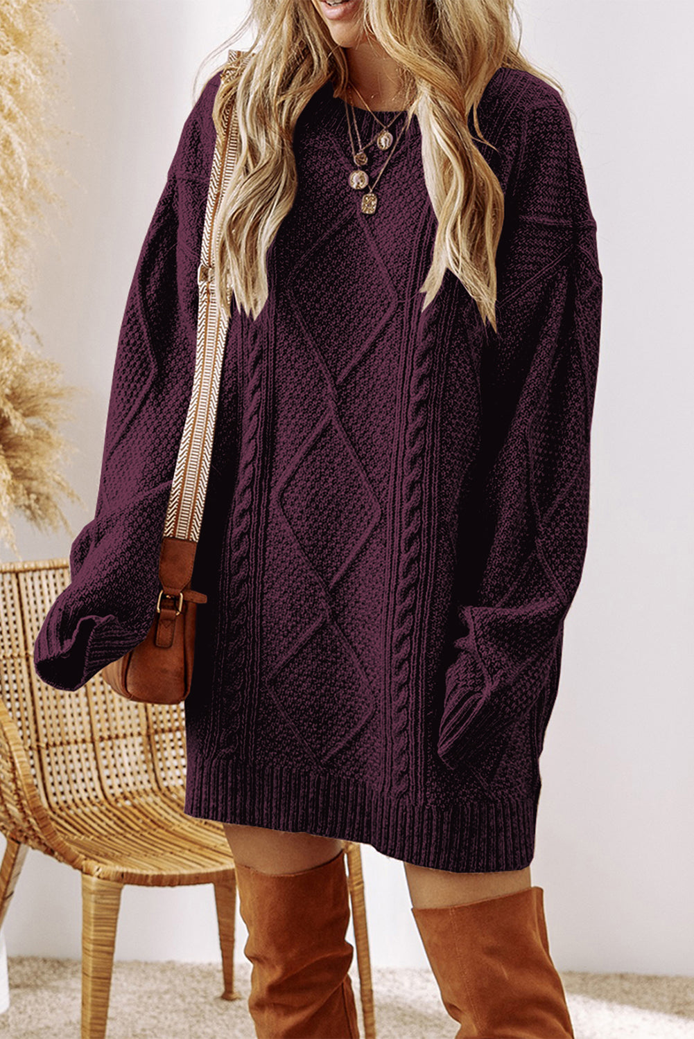 Cozy Cable Knit Sweater Dress