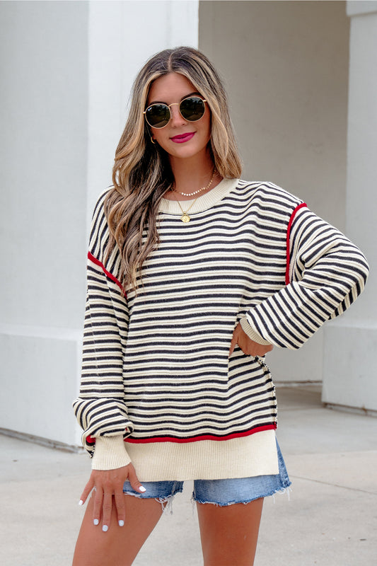 Classic Stripe Contrast Trim Oversized Sweater