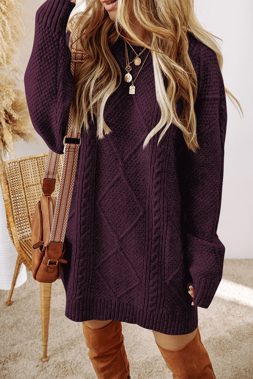 Cozy Cable Knit Sweater Dress