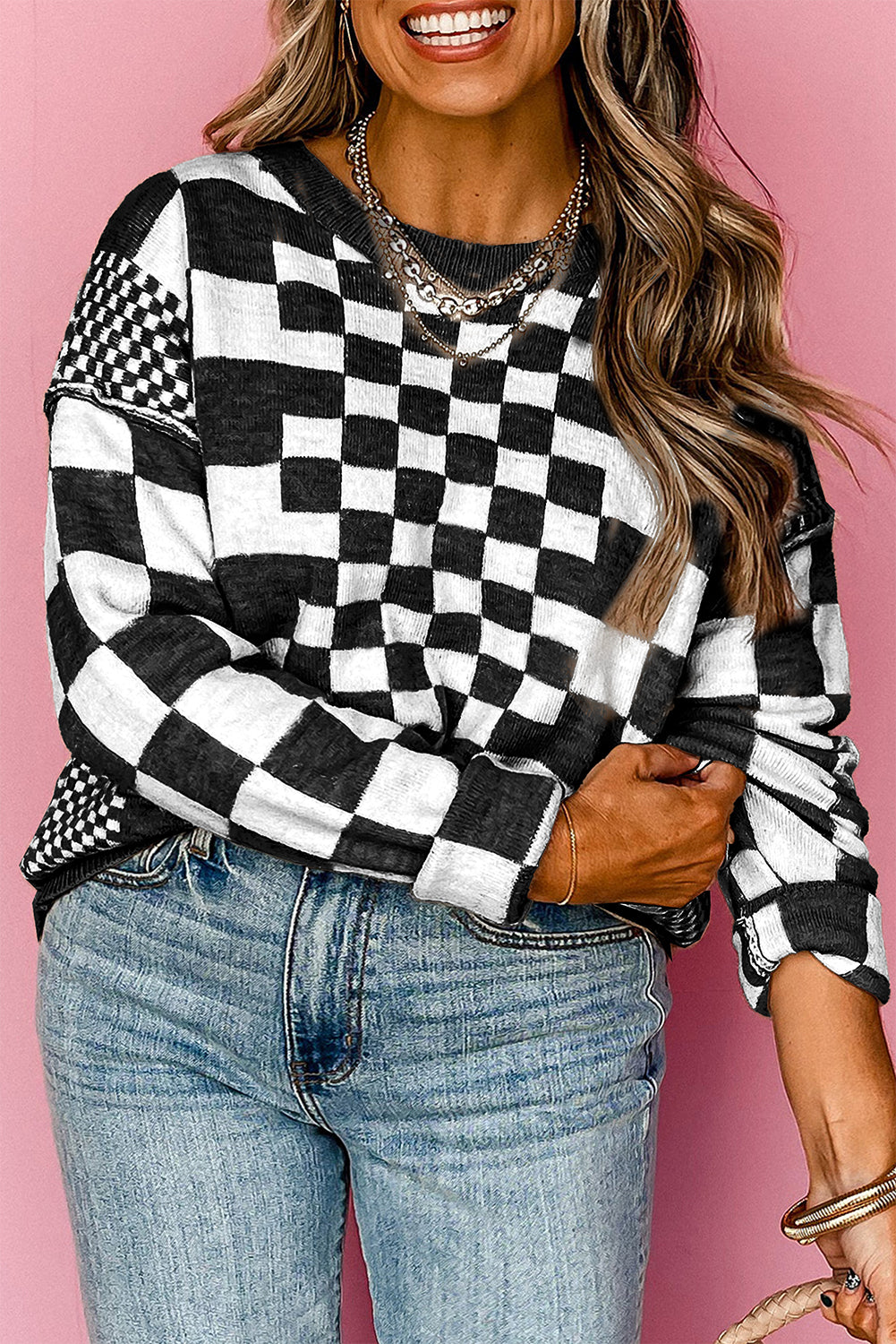Cozy Checkered Knit Sweater