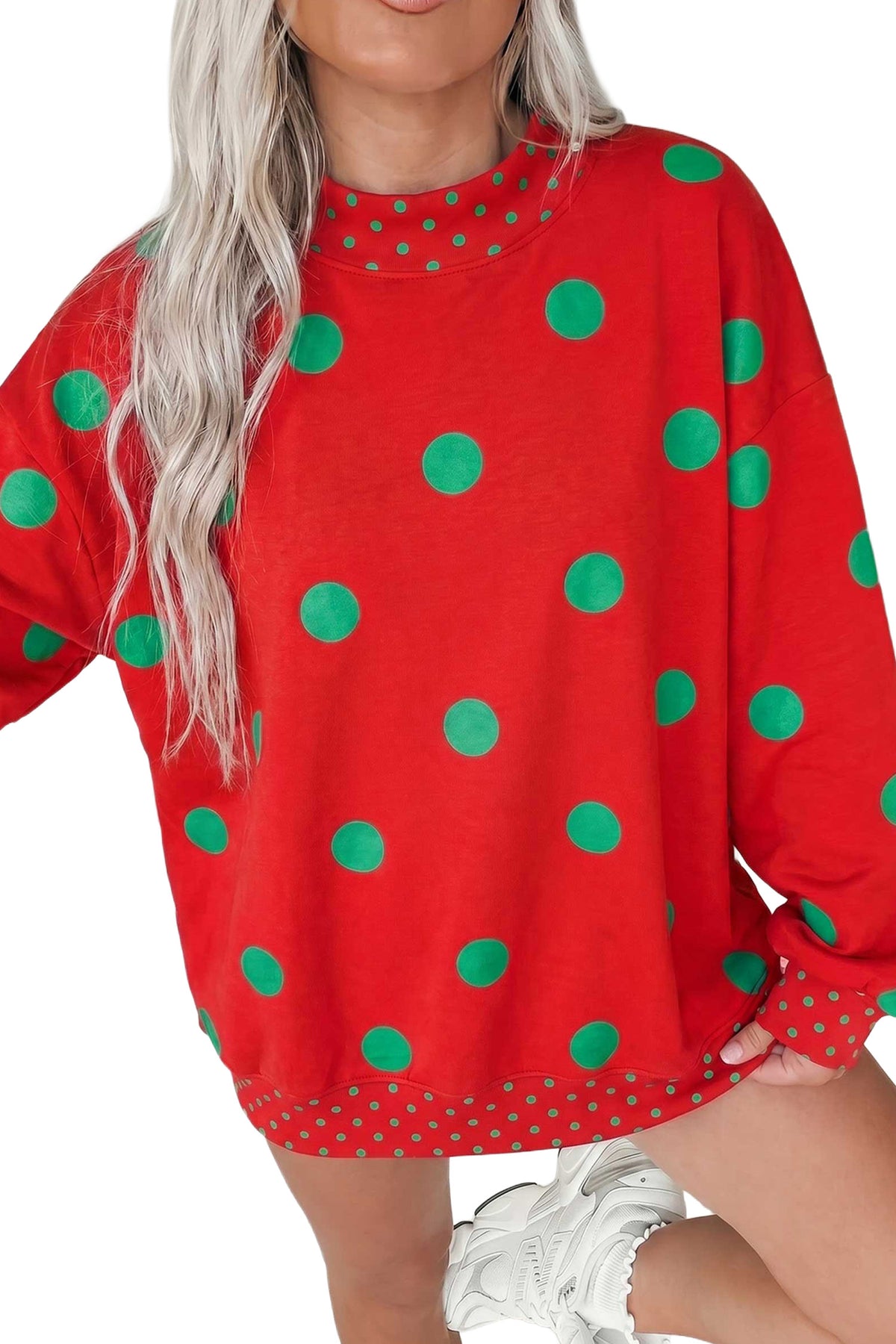 Merry & Bright Polka Dot Oversized Tunic Sweatshirt