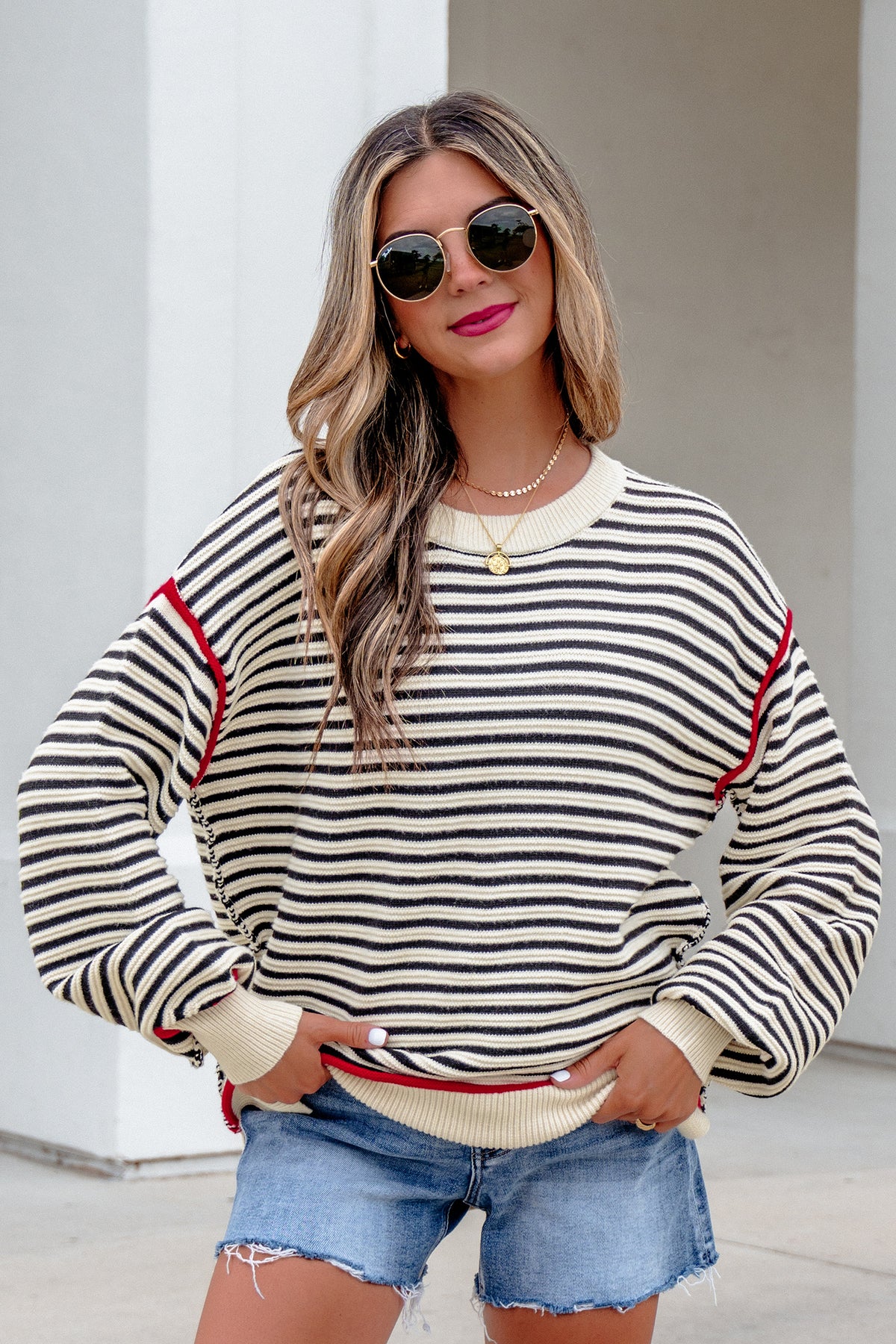 Classic Stripe Contrast Trim Oversized Sweater