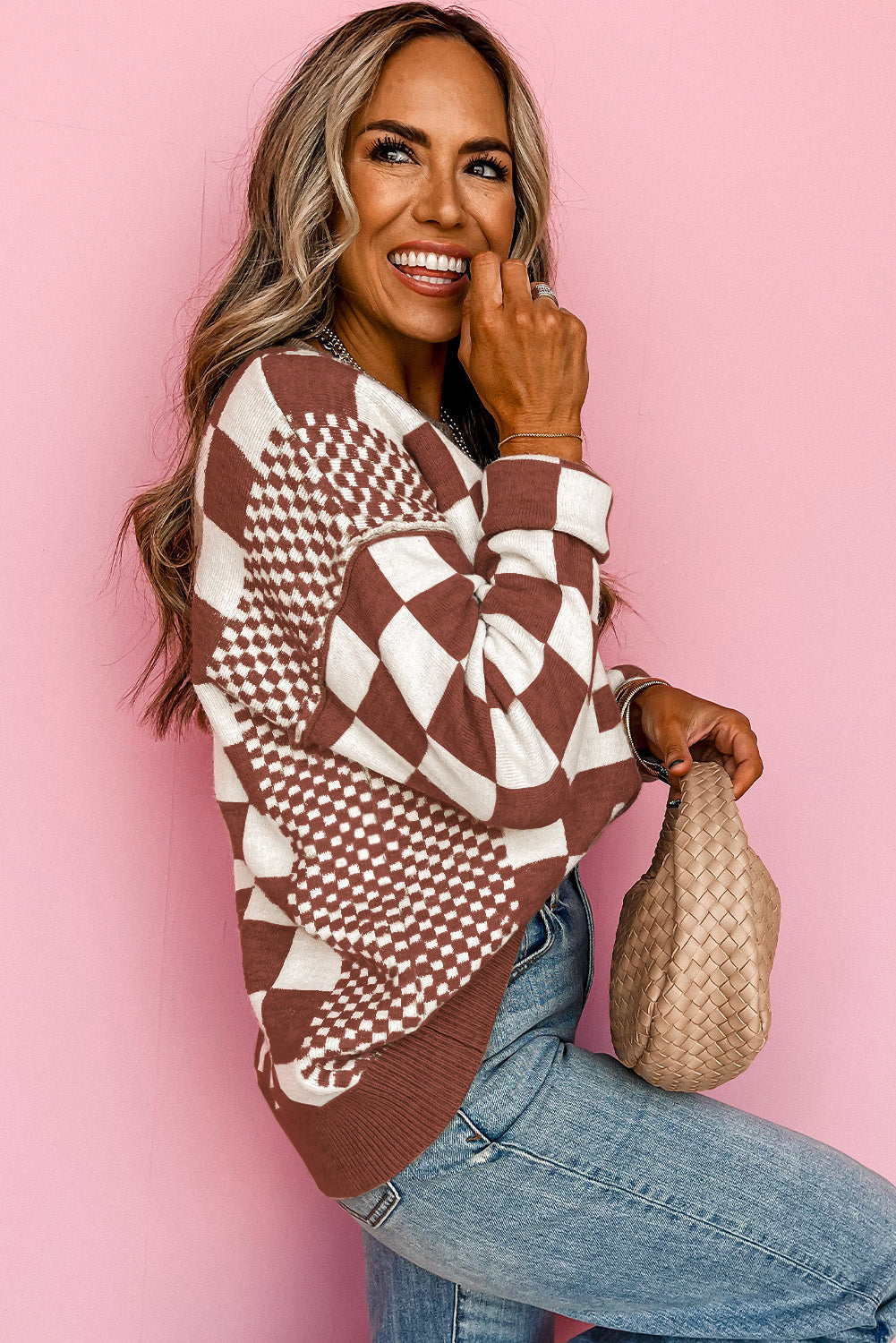 Cozy Checkered Knit Sweater