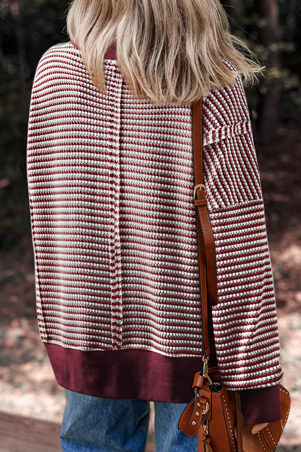 Cozy Stripe Ribbed Trim Oversized Top