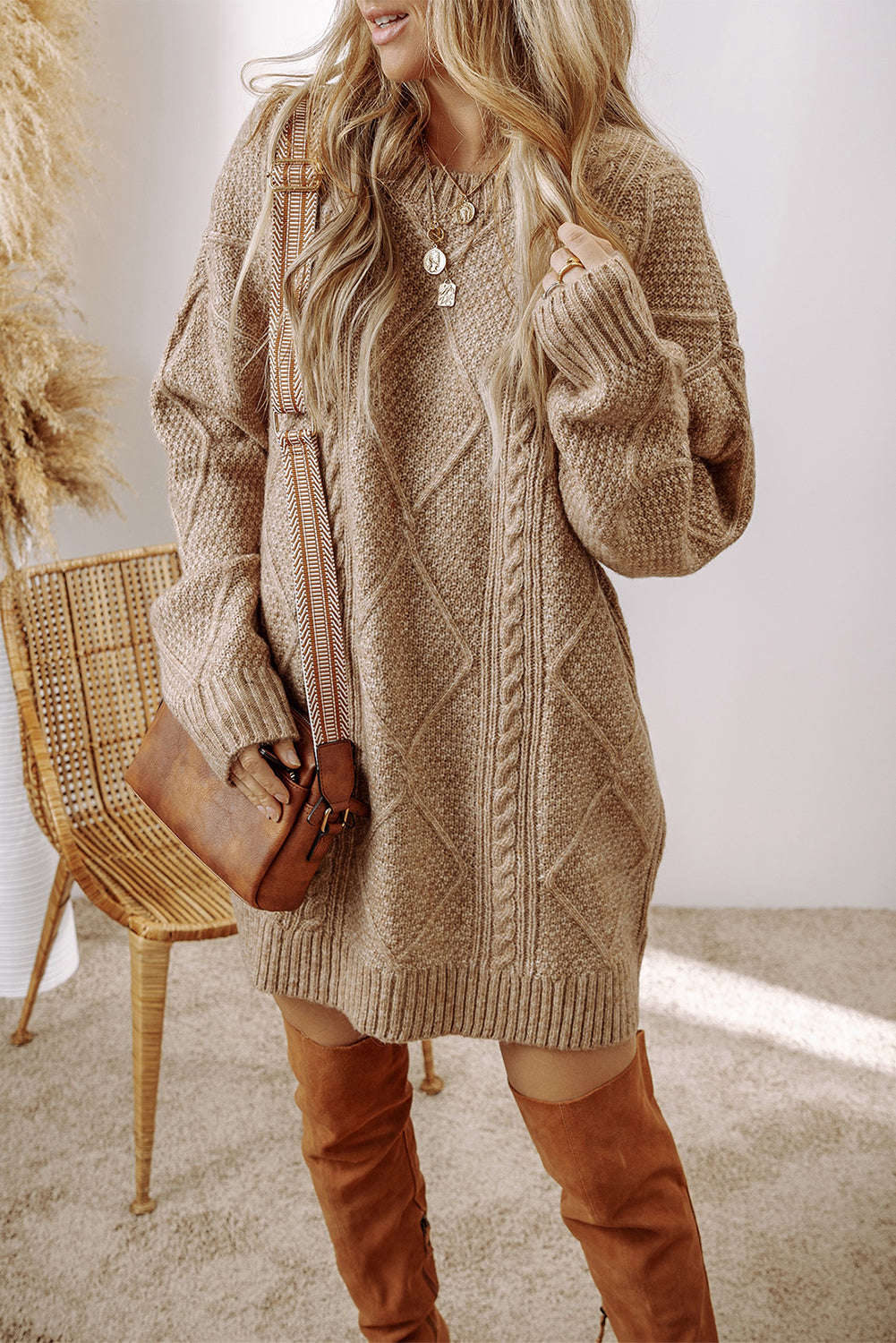 Cozy Cable Knit Sweater Dress