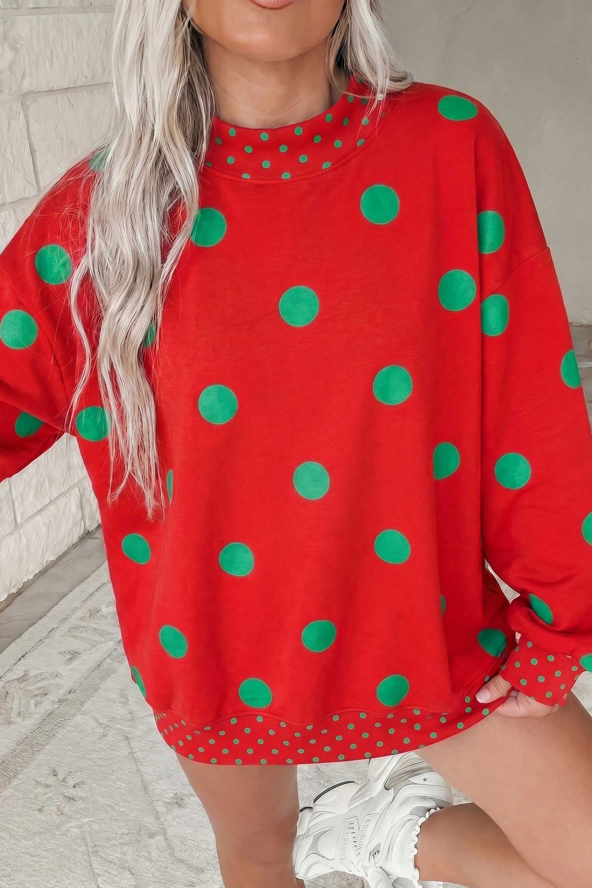 Merry & Bright Polka Dot Oversized Tunic Sweatshirt