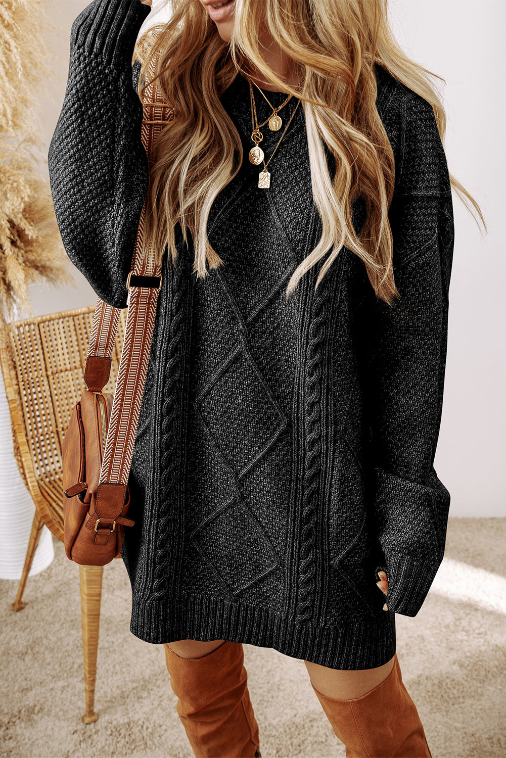 Cozy Cable Knit Sweater Dress
