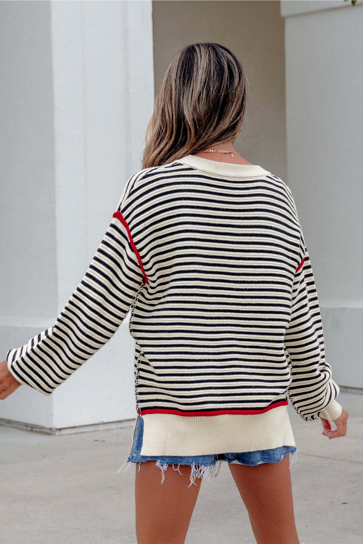 Classic Stripe Contrast Trim Oversized Sweater