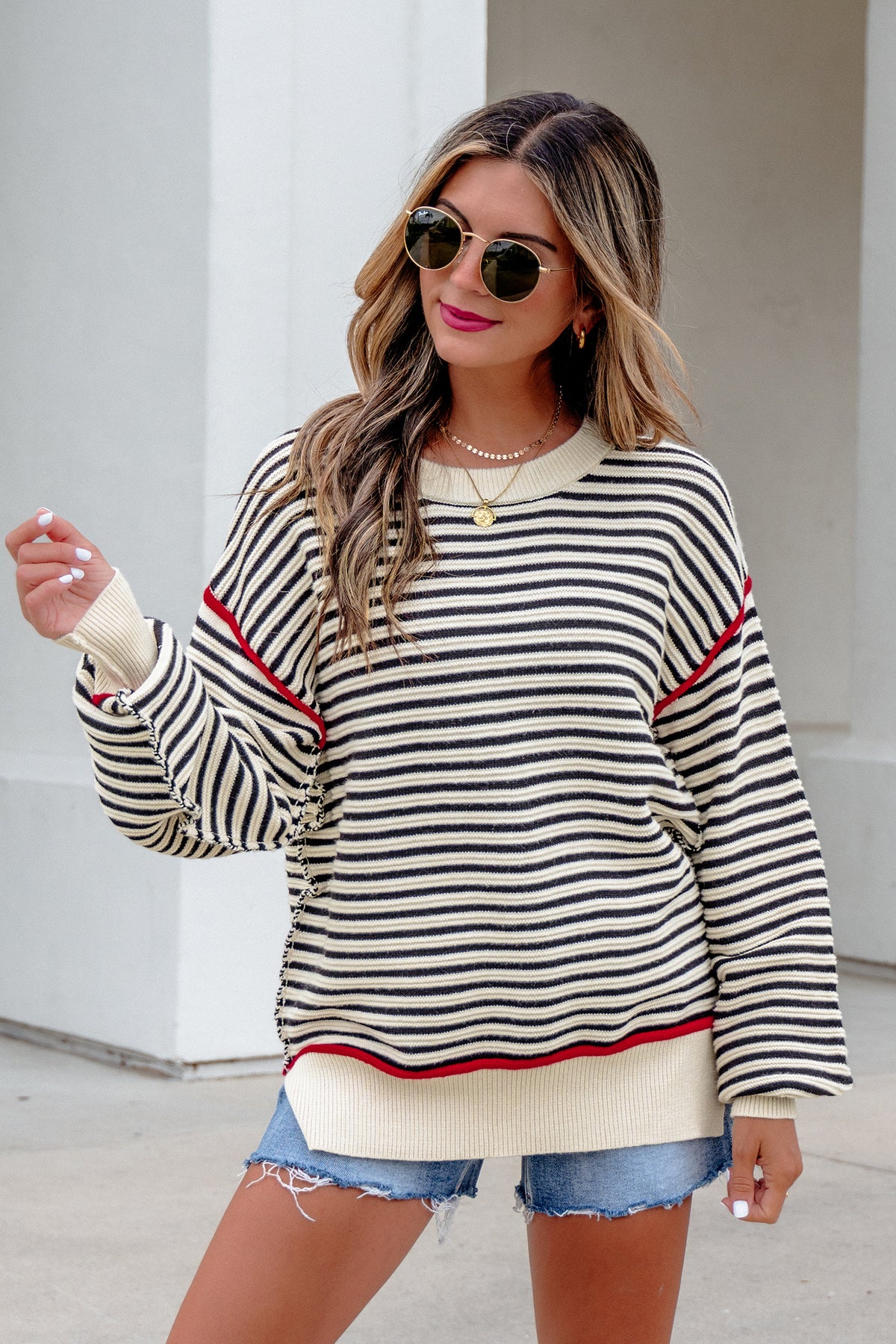 Classic Stripe Contrast Trim Oversized Sweater