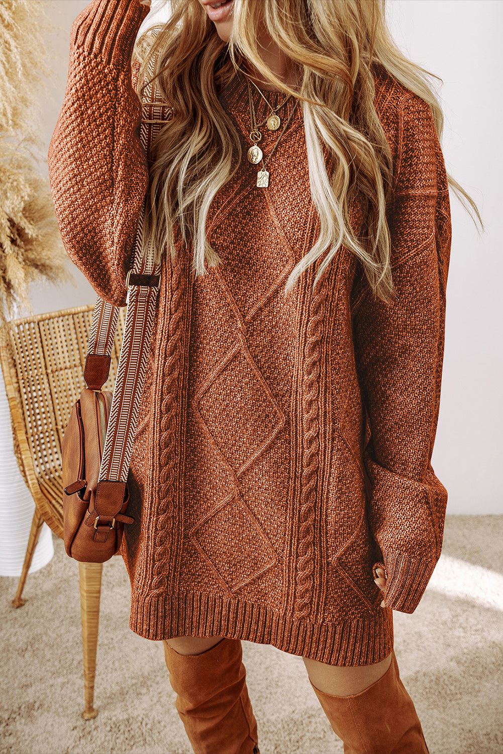 Cozy Cable Knit Sweater Dress